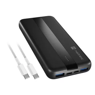Napajalnik Natec TREVI SLIM Q V2 10000mAh, 2x USB-A 18W, 1x USB-C 20W, kabel USB-C - USB0-C, črn