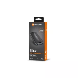 Napajalnik Natec TREVI SLIM Q V2 10000mAh, 2x USB-A 18W, 1x USB-C 20W, kabel USB-C - USB0-C, črn