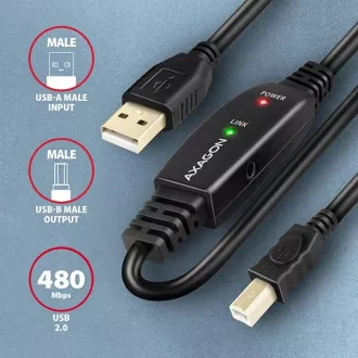 AXAGON ADR-215B, USB 2.0 A-M -> B-M aktivni povezovalni kabel, 15 m