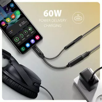 AXAGON ADA-HCPD, USB-C na 3,5-milimetrski priključek - avdio adapter DAC visoke ločljivosti, 384 kHz/32 bitov, stereo, PD 60W 3A