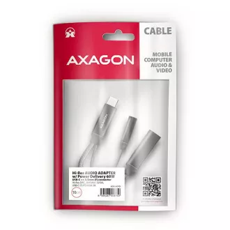 AXAGON ADA-HCPD, USB-C na 3,5-milimetrski priključek - avdio adapter DAC visoke ločljivosti, 384 kHz/32 bitov, stereo, PD 60W 3A