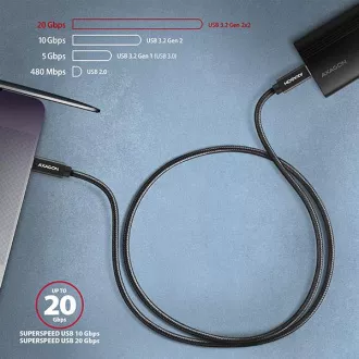 AXAGON BUCM32-CM05AB, SPEED  kabel USB-C <-> USB-C, 0,5 m, USB 20Gb/s, PD 100W 5A, 4K HD, ALU, pletenica