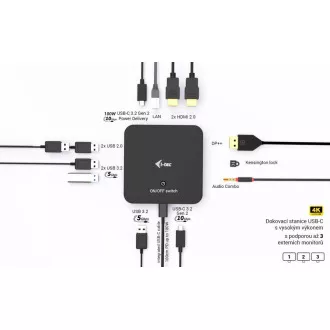i-tec USB-C DP Dual HDMI Docking Station, Power Delivery 100W