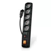 Acar F5 IEC 5m kabel, 5 vtičnic, prenapetostna zaščita, C14 za UPS, črna