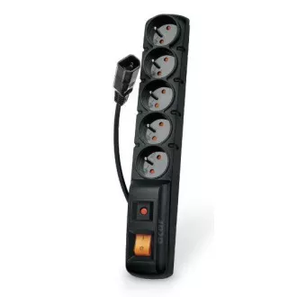 Acar F5 IEC 5m kabel, 5 vtičnic, prenapetostna zaščita, C14 za UPS, črna
