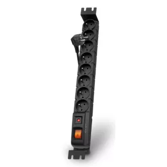 Acar S8 FA Rack 1,5-metrski kabel, 8 vtičnic, prenapetostna zaščita, za rack, črna