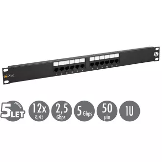 19" Solarixova povezovalna plošča 12 x RJ45 CAT5E UTP 150 MHz črna 1U SX12-5E-UTP-BK
