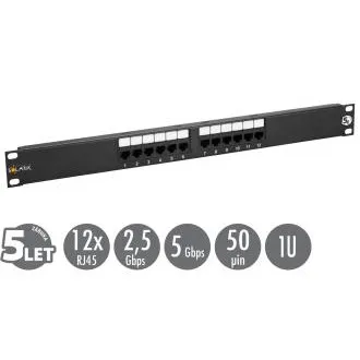 19" Solarixova povezovalna plošča 12 x RJ45 CAT5E UTP 150 MHz črna 1U SX12-5E-UTP-BK 19" Solarixova povezovalna plošča 12 x RJ45 CAT5E UTP 150 MHz črna 1U SX12-5E-UTP-BK