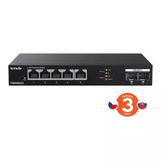 Tenda TEM2007X - Večgigabitno stikalo, 5x 2,5G RJ45 2x 10G SFP , MAC 16K, 6kV zaščita Tenda TEM2007X - Večgigabitno stikalo, 5x 2,5G RJ45 2x 10G SFP , MAC 16K, 6kV zaščita