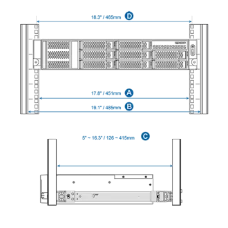 QNAP Rail Kit, podporni stojalo 126 ~ 415 mm za 1U/2U/3U model QNAP za montažo v kratke globine v omaro