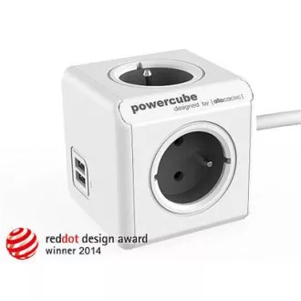 Podaljšek vtičnice. PowerCube EXTENDED USB, siva, 4 vtičnice, 2x USB, 1,5 m kabla Podaljšek vtičnice. PowerCube EXTENDED USB, siva, 4 vtičnice, 2x USB, 1,5 m kabla