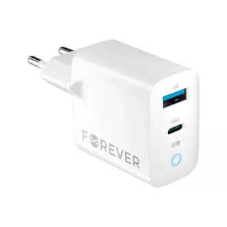 Hitri polnilec Forever GaN TC-06-45AC GaN PD QC 1x USB-C 1x USB 45W bela