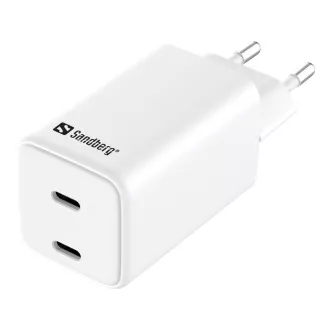 Sandbergov polnilec za izmenični tok z dvojnim USB-C PD65W EU