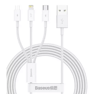 Baseus CAMLTYS-02 Superior Fast Charging Data Cable 3v1 USB-C, Lightning, MicroUSB 1,5 m bela