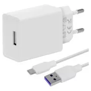 PAKET:ME Potovalni polnilec USB-A 10W   kabel USB-A/USB-C 1m bele barve