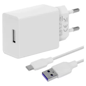 PAKET:ME Potovalni polnilec USB-A 10W   kabel USB-A/USB-C 1m bele barve