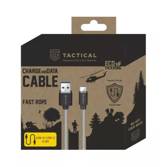 Taktični hitri aramidni kabel USB-A/USB-C 0,3 m sive barve