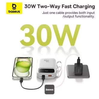 Baseusova power banka Qpow 10000mAh 30W bela s kablom USB-C