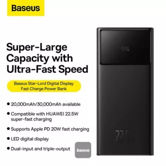 Baseusova power banka Star-Lord 30000 mAh 22,5W USB/USB-C črna