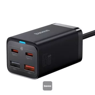 Baseus GaN3 Pro hitri polnilec, 2x USB-C, 2x USB 65W črn