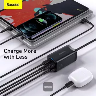 Baseus GaN3 Pro hitri polnilec, 2x USB-C, 2x USB 65W črn