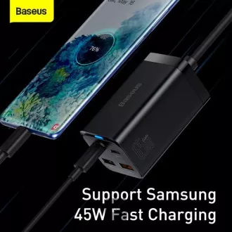 Baseus GaN3 Pro hitri polnilec, 2x USB-C, 2x USB 65W črn