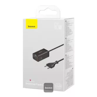Baseus GaN3 Pro hitri polnilec, 2x USB-C, 2x USB 65W črn