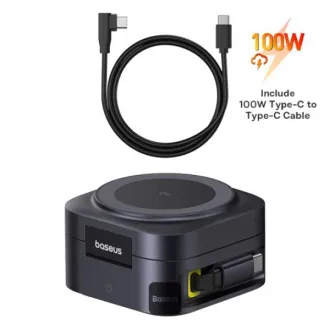 Baseusovo magnetno stojalo za brezžično polnjenje PicoGo Series 2v1 Qi2 67W črno
