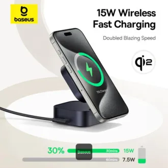 Baseusovo magnetno stojalo za brezžično polnjenje PicoGo Series 2v1 Qi2 67W črno