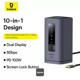 Baseus Spacemate 10v1 Priključna postaja (USB-C PD 100W, USB-C, 2x USB-A, 2x HDMI) siva