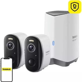 Baseus Zunanja varnostna kamera N1 Plus 2K (komplet 2 centralna postaja) bela