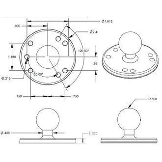 Adapter RAM Mounts, kovinski, vzorec lukenj AMPS, 1" zatič Adapter RAM Mounts, kovinski, vzorec lukenj AMPS, 1" zatič