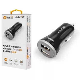 Pametni avtomobilski polnilec ALIGATOR 3,4A, 2xUSB, pametni IC, črn