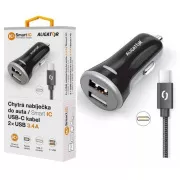 ALIGATOR Pametni avtomobilski polnilec 3,4 A, 2xUSB, pametni IC, črn, kabel USB-C
