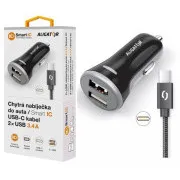 ALIGATOR Pametni avtomobilski polnilec 3,4 A, 2xUSB, pametni IC, črn, kabel USB-C
