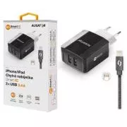 ALIGATOR 3,4A pametni omrežni polnilnik, 2xUSB, pametni IC, črn, kabel za iPhone/iPad 2A