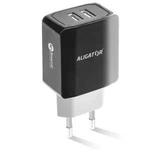 ALIGATOR 3,4A pametni omrežni polnilnik, 2xUSB, pametni IC, črn, kabel za iPhone/iPad 2A