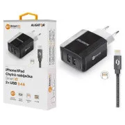 ALIGATOR 3,4A pametni omrežni polnilnik, 2xUSB, pametni IC, črn, kabel za iPhone/iPad 2A
