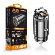 Aligatorjev mini avtomobilski polnilec Power Delivery 30 W, USB-C   USB-A