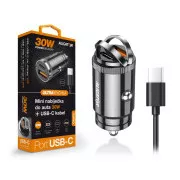 Aligatorjev mini avtomobilski polnilec Power Delivery 30 W, USB-C   USB-A, kabel USB-C/USB-C