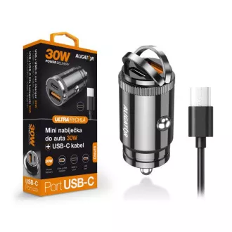 Aligatorjev mini avtomobilski polnilec Power Delivery 30 W, USB-C   USB-A, kabel USB-C/USB-C
