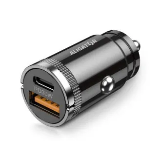 Aligatorjev mini avtomobilski polnilec Power Delivery 30W, USB-C USB-A, kabel USB-C za iPhone/iPad Aligatorjev mini avtomobilski polnilec Power Delivery 30W, USB-C USB-A, kabel USB-C za iPhone/iPad