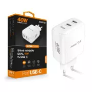 Pametni omrežni polnilec ALIGATOR Power Delivery 40W, 2xUSB-C, bel