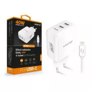 ALIGATOR Power Delivery 40W, 2xUSB-C, kabel USB-C za iPhone/iPad, bel