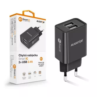 ALIGATOR 2,4A, 2xUSB, pametni IC, črna