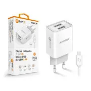 ALIGATOR 2,4A pametni omrežni polnilnik, 2xUSB, pametni IC, bel, kabel micro USB