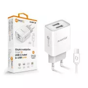 ALIGATOR 2.4A, 2xUSB, pametni IC, bela barva, kabel USB-C