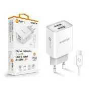 ALIGATOR 2.4A, 2xUSB, pametni IC, bela barva, kabel USB-C