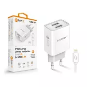 ALIGATOR 2,4A, 2xUSB, pametni IC, bel, kabel USB za iPhone/iPad