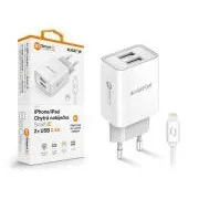 ALIGATOR 2,4A, 2xUSB, pametni IC, bel, kabel USB za iPhone/iPad